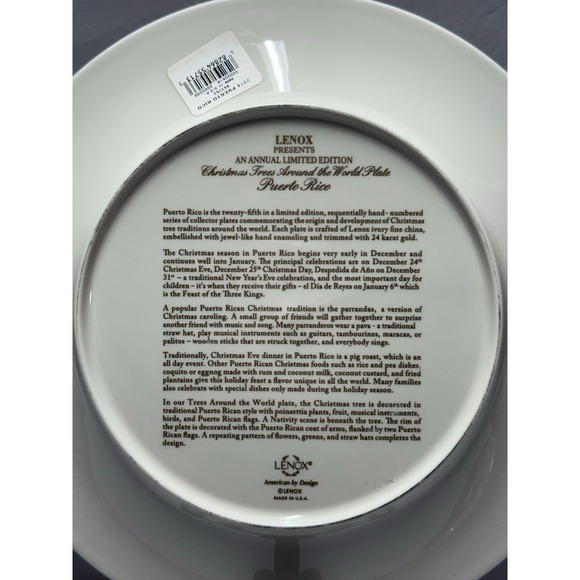 2015 Lenox Christmas Trees Around The World Puerto Rico 10.5" Plate - Picture 5 of 7